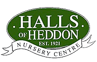 Logo tuincentrum Halls of Heddon
